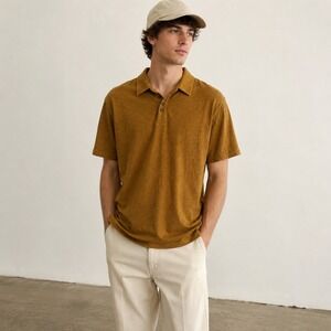 American Giant Premium Slub Polo Shirt Mens Large Mustard Brown Cotton USA NEW